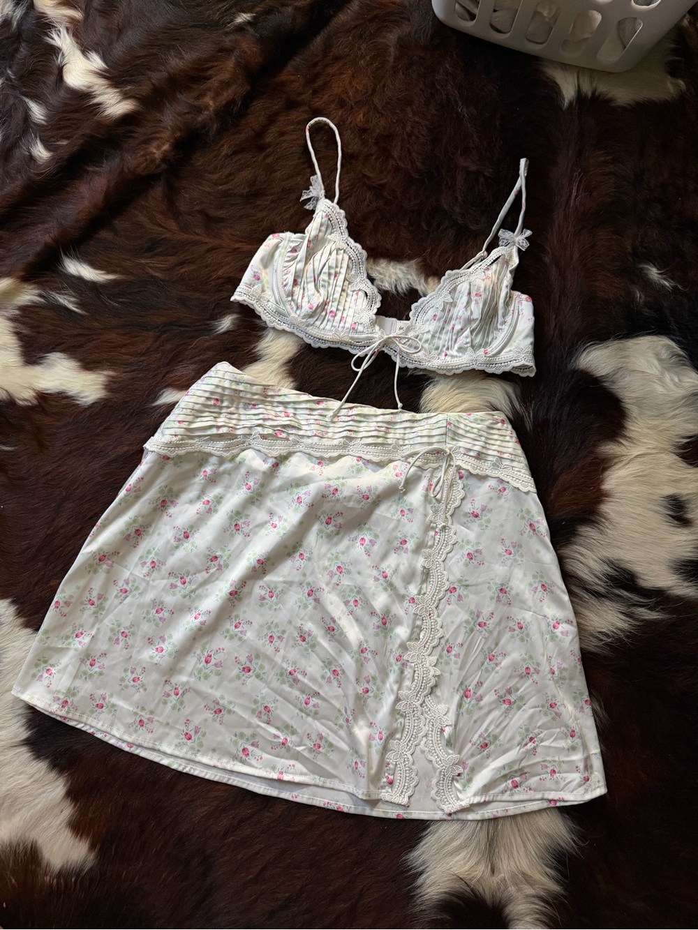 For Love and Lemons Floral Lace Trim Sleep / Day Skirt Set